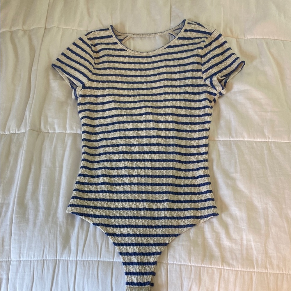 Striped Women’s Bodysuit Open Back Size Small